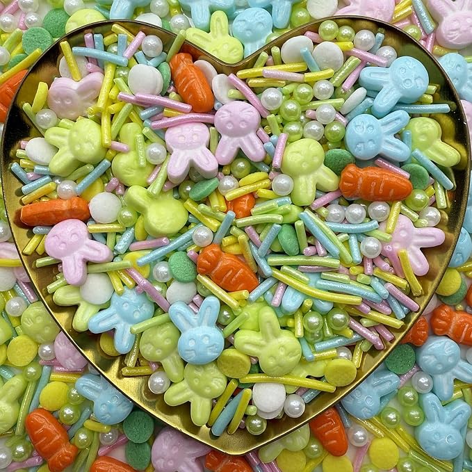 CandiJumpin Edible Bunny Sprinkles, Pastel Pearl Sprinkles Easter Cake Decorations Crunchy Jimmies Edible Pearls for Cake Decorating Pearl Decoration for Baking Baby Shower Birthday Wedding Christmas Supplies 3 OZ