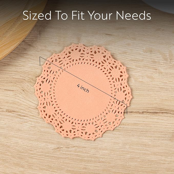 Pastry Tek 4 x 4 Inch Paper Lace Doilies, 4000 Disposable Table Doilies - Elegant Lace Finish, Long Lasting, Coral Paper Doily, for Pastries, Cupcakes, Desserts - Restaurantware