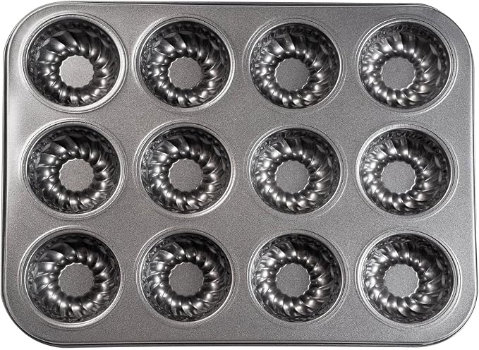 Mini Bndt Cake Pan, Nonstick Brownie Bowl Pan, 12-Cavity Fluted Small Round Cake Mold for Fall Baking & Thanksgiving Muffin Bavarois