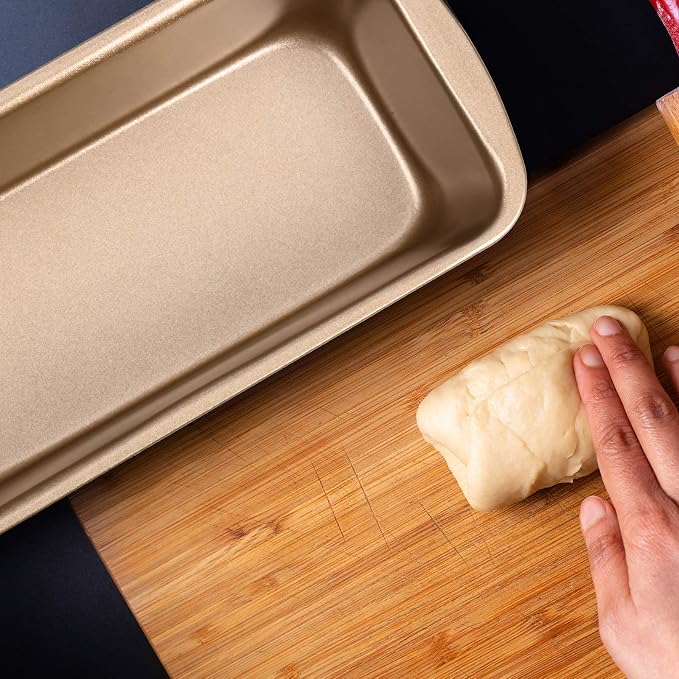 Patelai 4 Pack Small Loaf Pans for Baking Bread Non Stick Bread Pan Rectangle Baking Tray Toast Mold (Gold,7.68 x 3.74 Inch)