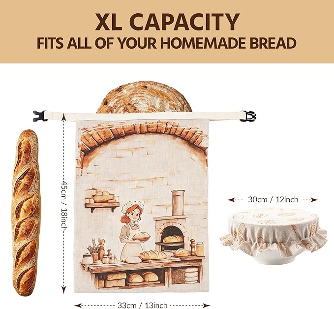 2 Packs Beeswax Bread Bags for Homemade Bread & Sourdough with Bowl Cover - 18"×13" XL Organic Cotton Linen Reusable Beeswax Bag - Safe Storage, Baking Supplies,Freezer-Safe