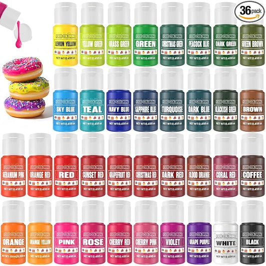 Food Coloring - 36 Colors Liquid Food Dye Set, Concentration Food Color for Cake Decorating, Baking, Easter Egg, Icing, Fondant, Cooking, Slime Making Kit and DIY Crafts - 0.45oz/Bottles