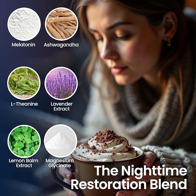60 Servings Mushroom Hot Cocoa for Sleep, Calm & Immunity | Hot Cocoa Powder with 14 Mushroom Extracts, Magnesium Glycinate, Ashwagandha, L-Theanine & 5mg Melatonin | Non-GMO, Keto-Friendly