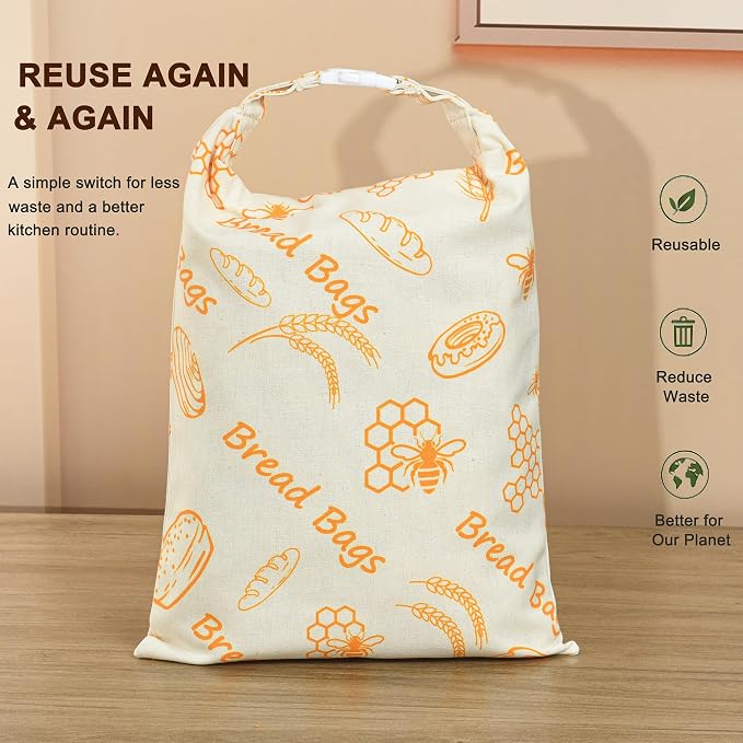 Beeswax Bread Bags Reusable for Sourdough & Homemade Bread | 2 Pack 17 × 12 Inch Large Capacity, Double-Layer Waxed Cotton Design, Plastic Free Alternative for Daily Baking