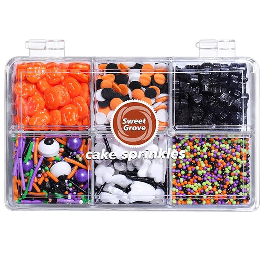Halloween Sprinkles for Cake Decorating - 6.53 oz Edible Candy Eyes, Pumpkin, Ghost, Spider, Confetti, Nonpareils Sprinkle Mix, Cupcake Cookie Decorations for Fall Halloween Party Treats