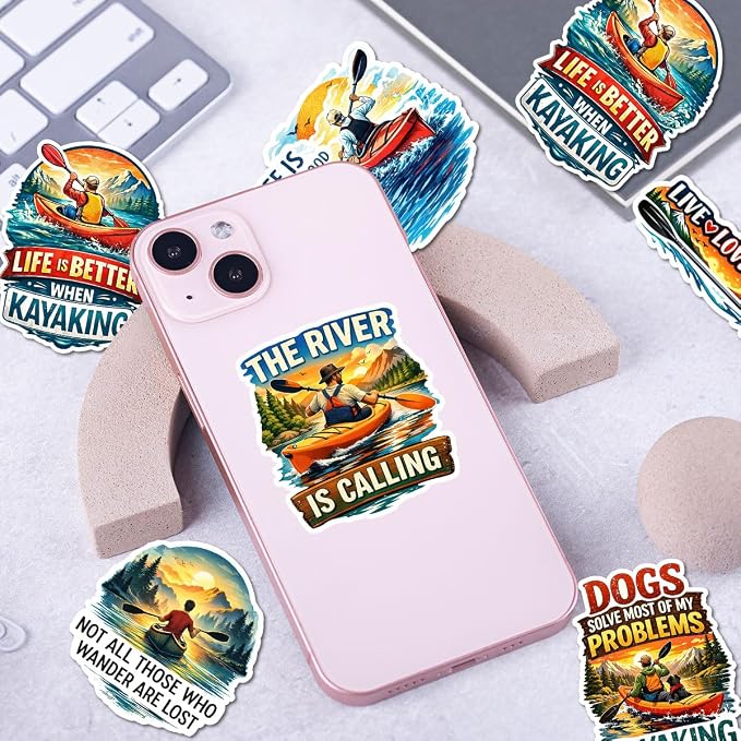 10pcs Kayaking Stickers Gifts for Kayakers Water Sports Lovers Multiple Different Design, Waterproof UV-Resistant for Water Bottle, Laptop, Window, Car