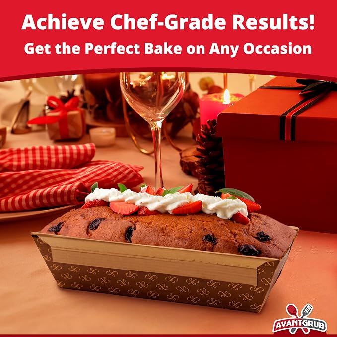 Chef-Grade 1Lb Paper Loaf Pans w/Lids 25 Pk. Elegant Disposable Bakeable Kraft Pan Supplies for Baking Bread, Small Meatloaf, Bundt Cake, Sweets for Holiday Gifts Bake Sales or Fundraiser.