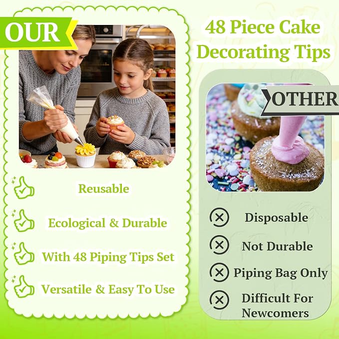 Hendiy Piping Tips Set, 48 Cake Decorating Tip | Stainless Steel, Frosting Piping Kit, Small Frosting Icing Tips, For Cupcakes, Cake, Cookie