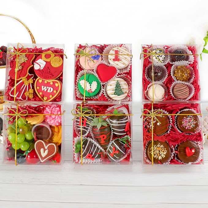 50Pack Full Clear Cookies Boxes 5x5x2Inches Bakery Boxes for Strawberries,Chocolate Bomb,Cakesickle,Mini Cake Cinnamon Roll &more