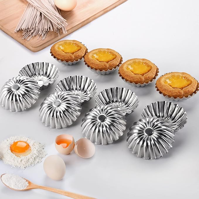 Dicunoy 100 PCS Egg Tart Molds for Baking, 3" Mini Tart Pie Pan, Aluminum Brioche Mold, Reusable Ensaymada Molder Filipino, Brioche Tins Mould for Tart Shells, Cupcakes, Mini Cake, Pudding, Muffin