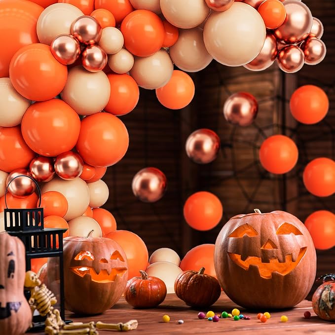 Orange Balloon Arch Garland Kit-Macaron Orange Balloon Latex Metallic Rose Gold 122Pcs for Baby Shower,Thanksgiving,Birthday,Wedding,Graduation,New Years Decoration.