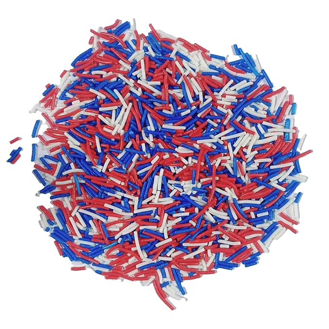 Sentovac Patriotic Jimmies Sprinkles Edible for Cake Decorating 4th of July Red White and Blue Sprinkles Sugar Candy Cookie Cupcake Topper Ice Cream Baking Decorations Supplies 3.35oz