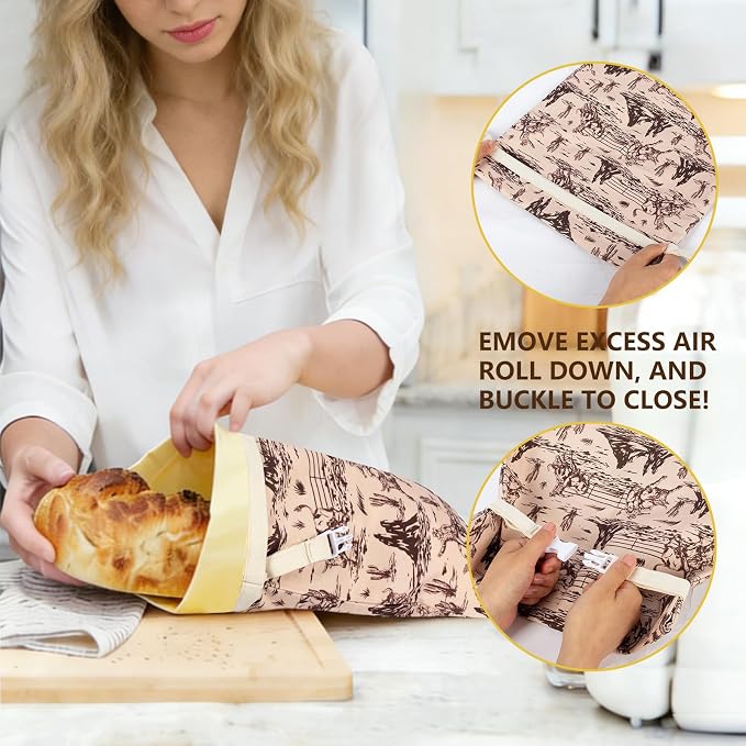 Western Reusable Beeswax Bread Bags for Homemade Bread & Sourdough, 2-Pack XL Airtight Food Storage Bags, Organic Cotton Linen Covers - Freezer-Friendly Freshness Preservation Keeps Fresh Longer
