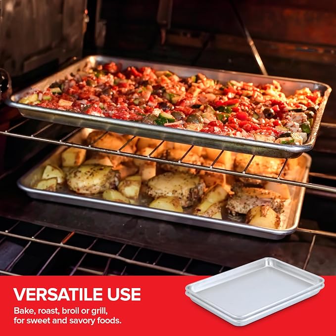 Aluminum 9x13 Baking Sheet Pan (2 Pack), Commercial Quarter Size Rimmed Baking Pans for Oven, Freezer, & Bun Racks, Heavy Duty Baking Sheet Cake Pan, Large Cookie Sheets for Baking & Cooking