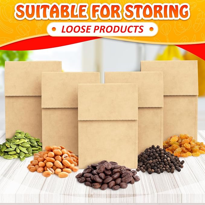 Set of 100 Small Brown Paper Bags - Sturdy Brown Lunch Bags for Snacks, Nuts, Popcorn, Cookies, Candies, Party Favors & Gifts - Durable with Convenient Size (7х3.54х2.16) for Home and Small Business