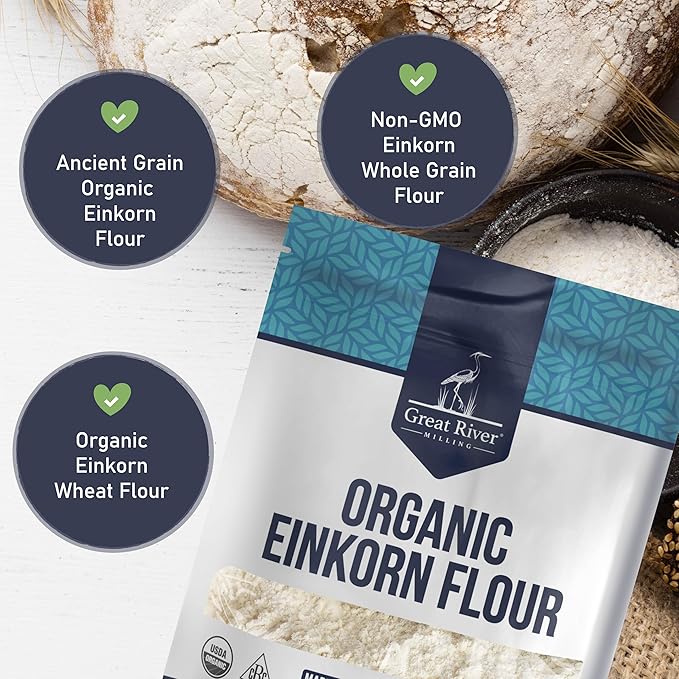 Great River Milling Organic Einkorn Flour | Ancient Whole Wheat Flour | Non-GMO, Kosher, High-Protein | Nutrient-Rich, Healthier All-Purpose Flour Alternative for Baking | 5 Lb (Pack of 1)