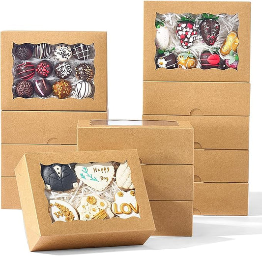 20PCS 8x5x2 Inch Bakery Boxes Cookie Boxes with Window Treat Boxes Bakery Packaging for Dessert Donut,Muffins,Chocolate,Cupcake,and Candy Gift Giving Christmas Valentine's Mother's Day