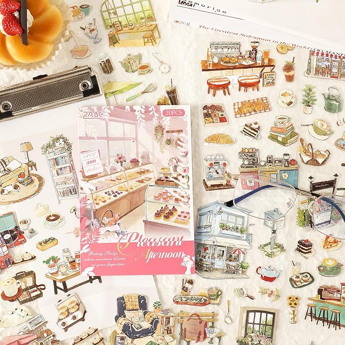 Afternoon Tea Series Sticker Scrapbooking Supplies for Junk Journal, 20 Sheets PET Stickers