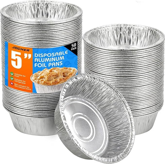 100 Pack Mini Pie Pans, 5in Pie Tins, Disposable Aluminum Round Foil Tart, Aluminum Foil Pans, Easily Stack & Store for Baking, Cooking, Storage or Reheating