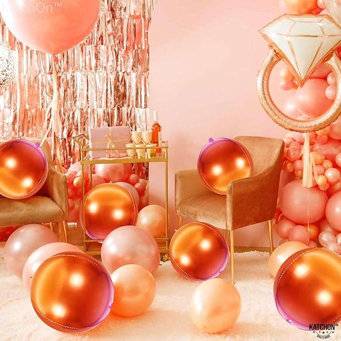 KatchOn, Orange Mylar Balloons - Large 22 Inch, Pack of 6 | Round 4D Orange Foil Balloons, Metallic orange Balloon for Birthday Decoration, Halloween Decorations, Basketball Party Decorations