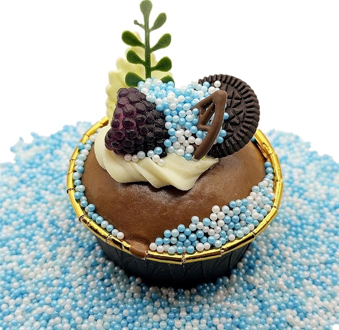 SE Si&Moos Nonpareil Sprinkles, 2mm White and Blue Mini Edible Pearls Blue and White Sprinkles for Cake Decorating Halloween Cookie Decorations Wedding Baby Shower Party Christmas Holiday Supplies 3.5 OZ