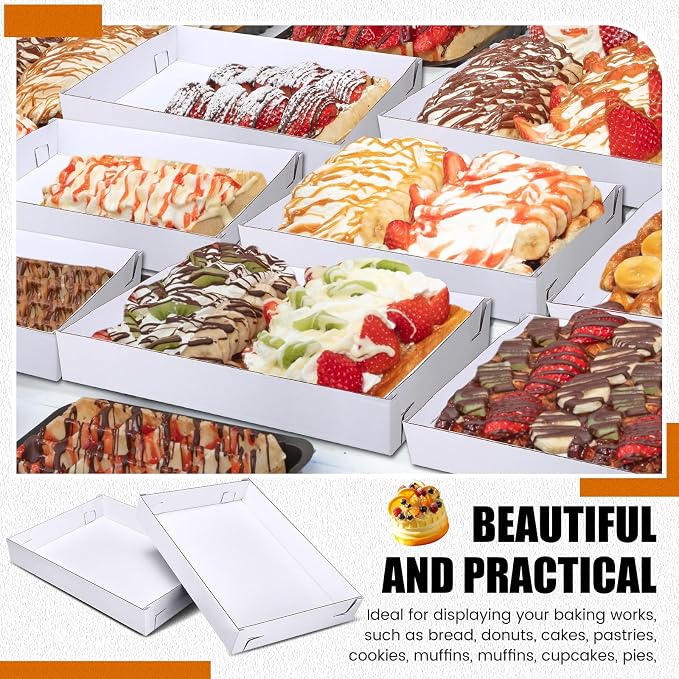 Reallnaive 10 Pack Full Sheet Cake Boxes 26 x 18 x 4 Inch Non Window Sheet Cake Box Bottom White Corrugated Greaseproof Bakery Tray Food Container Holder for Kitchen Cupcake Dessert, Excluding lid