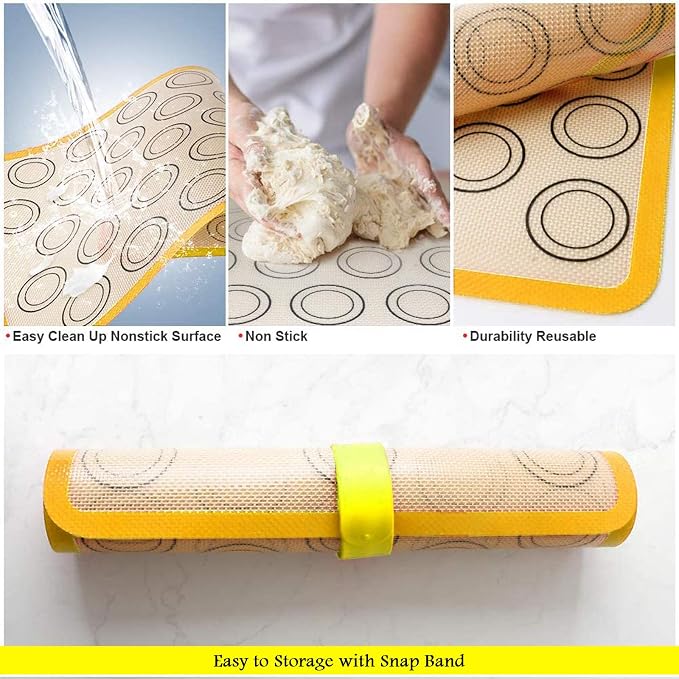 Macaron Baking Kit Silicone Mat(22 Pcs Set), Macaron Baking Supplies, Baking Set of 2 Half Sheet Macaron Silicone Mats (16.5"x11.5"), 14 Piping Tip, 2 Piping Bag,2 Bag Tie, 2 Coupler