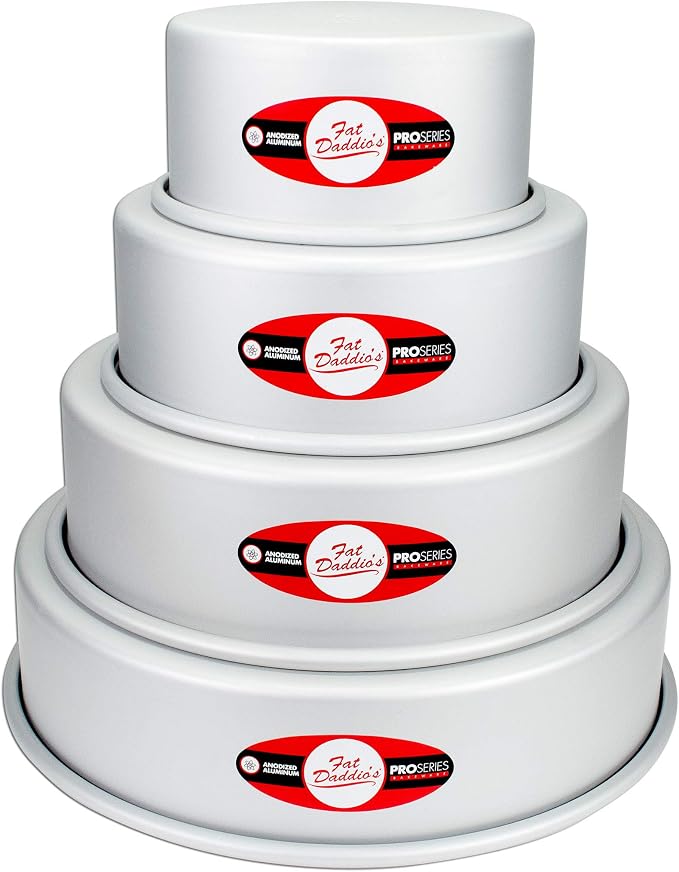 Fat Daddio's Anodized Aluminum 4-Tiered Even Round Cake Pan Set, 3 Inch Depth
