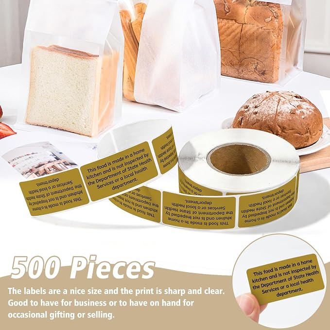 500 Count Cottage Food Law Labels Stickers, 2x1 Inch Made in a Home Kitchen Labels, Cottage Law Labels for Homemade Bakery, Farmers Market Packaging, Home Kitchen (Kraft Brown-500, 2 x 1 Inch)