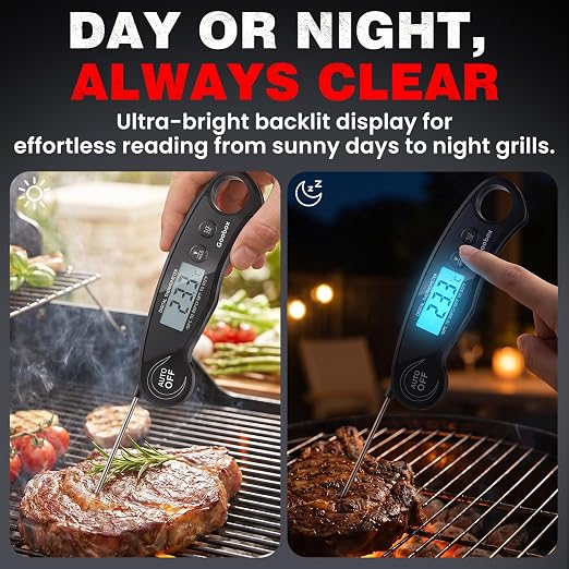 Meat Thermometer Digital, 1 Sec Instant Read, ±0.5°F, Waterproof | IPX5 Waterproof, Large Backlit Display, Magnetic Back, 4.1-Inch Probe, for Grilling, BBQ, Smoker and Cooking