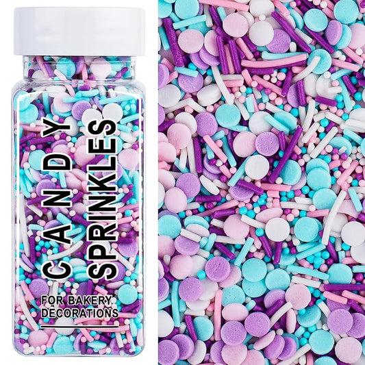Mermaid Sprinkles for Cake Decorating, 4.6oz Pastel Sprinkles 3-Mix Nonpareils Confetti Jimmies for Cupcakes Ice Cream Dessert