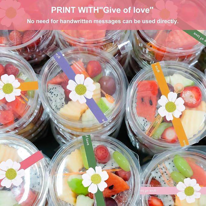 200Pcs Handmade Food Baking Seal Stickers Labels,Colorful Flower Long Label Bakery Stickers,Self Adhesive Goods Bakery Sticker Sealing Tamper Proof Sticker for Pastry Bags Lollipops Candy Cake