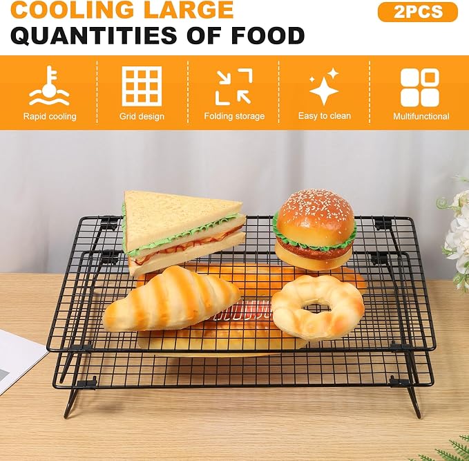 2 Pcs Cooling Rack with Collapsible Legs,Carbon Steel Baking Cooling Rack,Stackable Cake Cooling Rack,Nonstick Cookie Cooling Rack for Baked Goods Baking Cooking Cooling Roasting (large size)