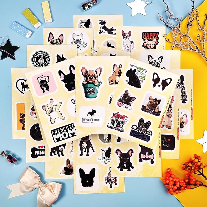 100Pcs French Bulldog Stickers for Laptop - Cute Frenchie Stickers for Water Bottles - French Bulldog Gifts for Owners, Party Favors, Decorations - Gifts for Women & Men