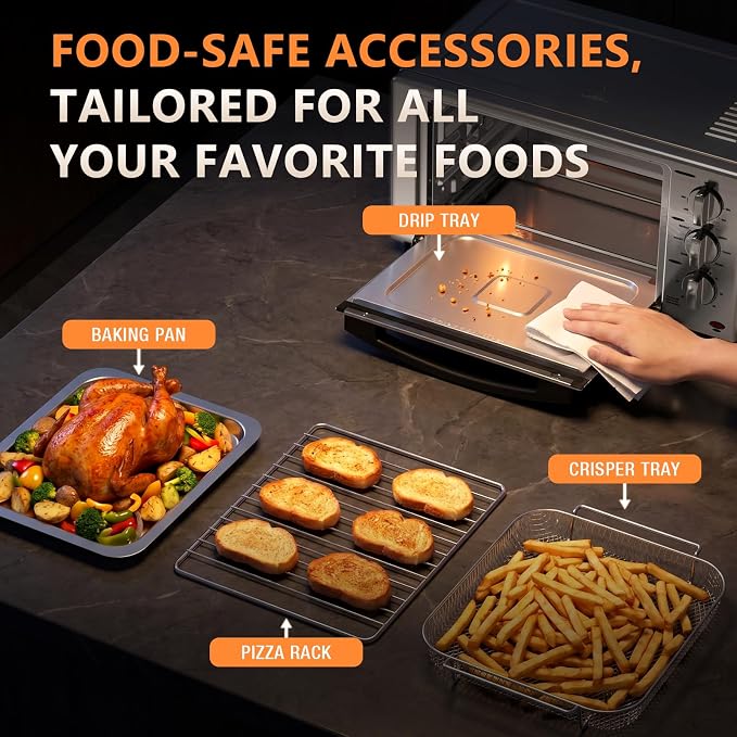 Electactic 2-in-1 Air Fryer Toaster Oven, 1500W Convection Countertop Oven with 7 Cooking Functions, Mechanical Knob Control, 200-450°F Temperature Range, 4 Accessories Included for Toast, Pizza
