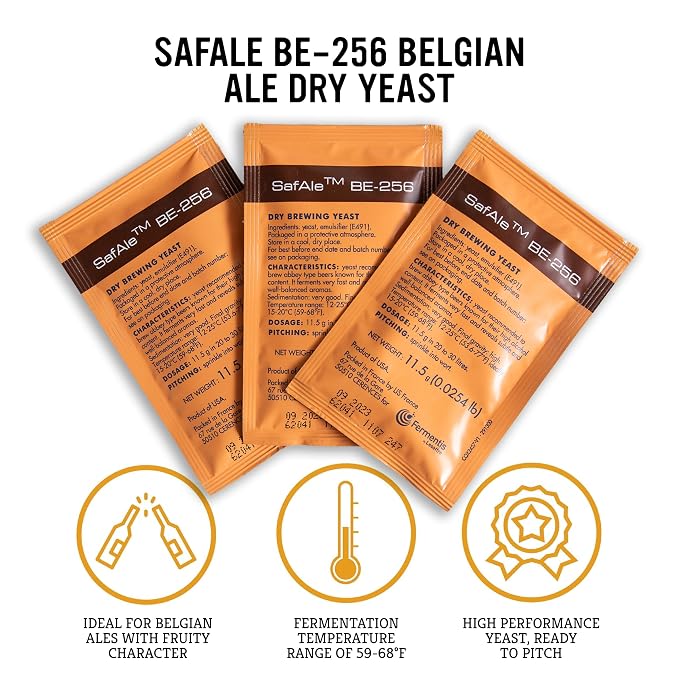 Craft A Brew - Safale BE-256 Yeast - Fermentis - Belgian Ale Dry Yeast - For Belgian & Strong Ales - Ingredients for Home Brewing - Beer Making Supplies - [3 Pack]