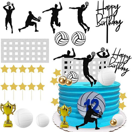 28PCS Volleyball Cake Decorations Volleyball Cake Topper Sports Ball Cake Toppers Baby Shower Birthday Party Supplies