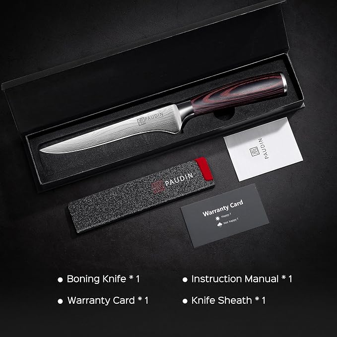 PAUDIN Boning Knife 6 Inch, Super Sharp Fillet Knife, German High Carbon Stainless Steel Deboning Knives, Professional Boning Knives for Meat Poultry Chicken, Pakkawood Handle with Gift Box