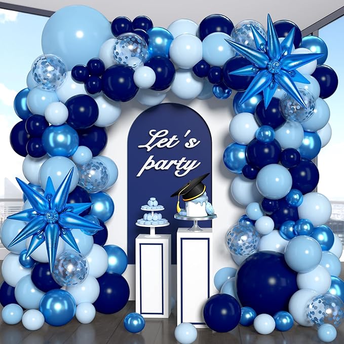 Blue Balloon Arch Kit Garland, Chrome Blue Light Navy Blue Confetti Balloons for Birthday Baby Shower 2026 Graduation Bridal Shower Wedding Anniversary Party Decorations