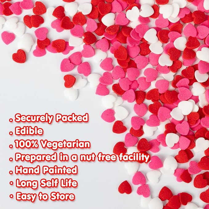 Edible Heart Sprinkles for Cake Decorating,130g,Edible Red Pink White Heart Shapes Sprinkle Mix,Sugar Sprinkles for Decorations Baking,Cake Ice Cream Cookie Cupcake Chocolate Topper,Birthday Wedding Party Supplie