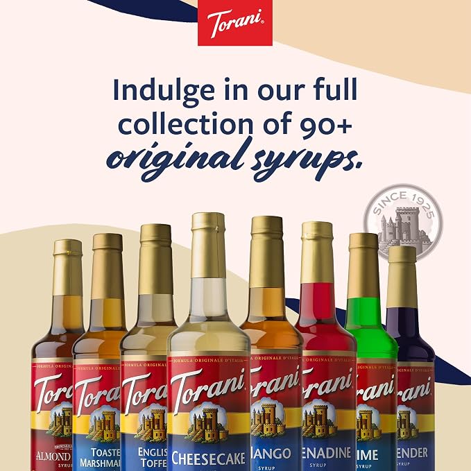 Torani Coffee Syrup, White Chocolate Flavored Syrup for Drinks, Glass Bottle 4-Pack, Pumps Included, 25.4 Fl Oz Ea
