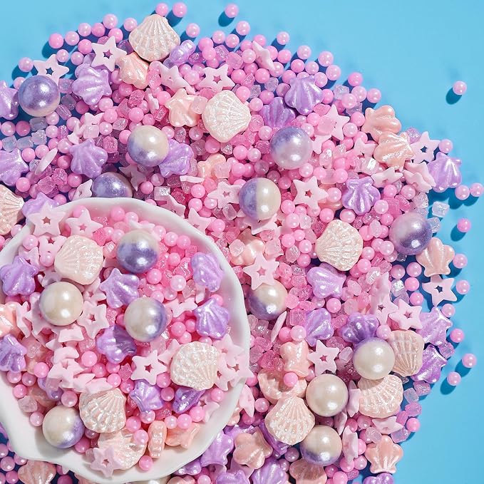 Sugarzy Edible Pink Sprinkles for Cake Decorating,130g/4.58oz,Purple Pink Pearl Sugar Sprinkle Mix Shell,Baking Candy Pearls Decorations,Perfect for Cookies,Donuts,Cupcake Topper,Birthday Holiday Party Supplies