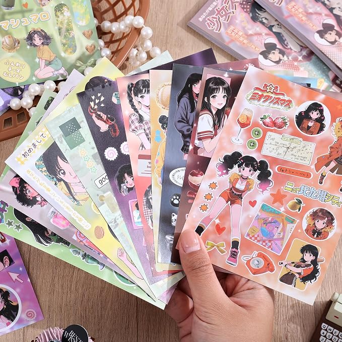 Girl's Japanese Retro Sticker Book, Anime Showa Girl Theme - 650+ Cute Old Showa Style Comics Stickers, for DIY Scrapbooking Journaling Handbook Decoration
