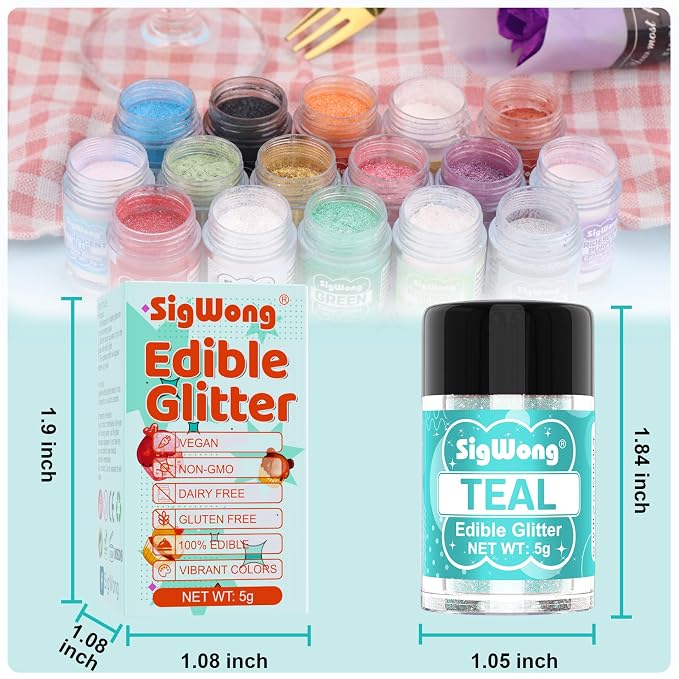 Teal Edible Glitter - 5g Food Grade Cake Decorating Shimmering Glitter, Edible Sprinkle Luster Dust for Drinks, Chocolates, Fondant, Strawberries, Cupcakes, Candy, Easter Cookie - Vegan