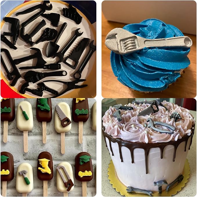 Construction Tools Silicone Molds, Hand Tools Wrench Hammer Chocolate Baking Molds for Cake Decoration Cupcake Topper Candy Sugar Craft Gum Paste Fondant Clay Resin