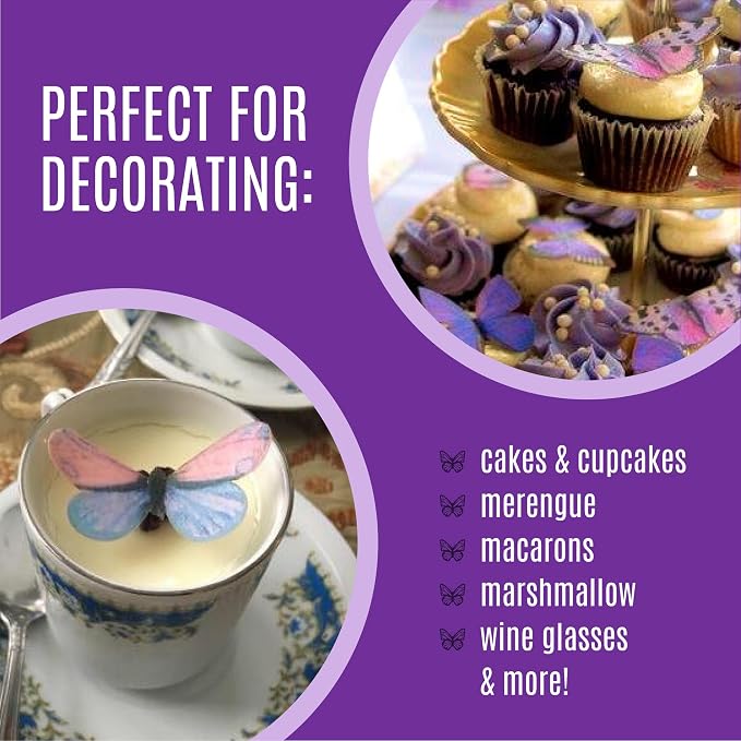 Sugar Robot Inc. Edible Butterflies for Cake Decorating - Small Size, Premium Crafted in the USA - Butterfly Cake and Cupcake Toppers, Decoration (Purple)