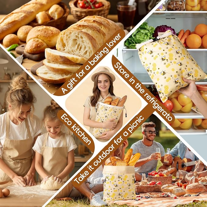 2 Pack Beeswax Bread Bags for Homemade Bread, Bees Wax Bread Bags Storage for Homemade Sourdough with Removable Beeswax Lining, XL 17'' x 13'', Freezer Friendly, Keeps Fresh