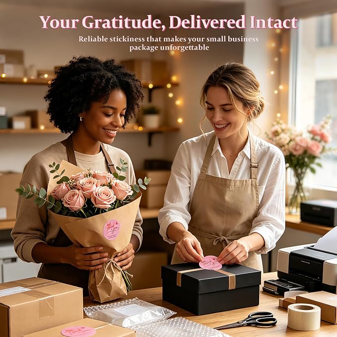 BEYGORM 1000 PCS Thank You Stickers for Small Business, 1.5 in Waterproof Pink Round Gold Foil Packaging Labels, Elegant Envelope Seals for Shipping, Bakery, Cookies, and Gift Boxes