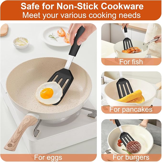 Silicone Slotted Spatula, 13 x 3.2 In, 600°F Heat Resistant (Black) | Flexible Turner, BPA Free, Non Scratch for Non Stick Frying Pan, Kitchen Cooking, Flipping, Dishwasher Safe