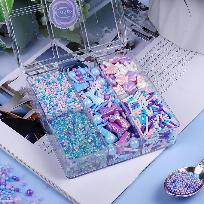 Mermaid Sprinkles for Cake Decorating, 4.8oz Pastel Ocean Sprinkles with Nonpareils Mermaid Tail Seashell Sanding Sugar and Jimmies for Cake Cupcake Cookie Baking Dessert Donuts Topping
